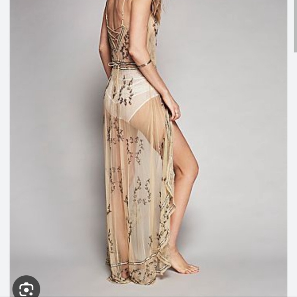 Free People Sheer sky fall beaded wrap dress sz Large - Picture 2 of 13